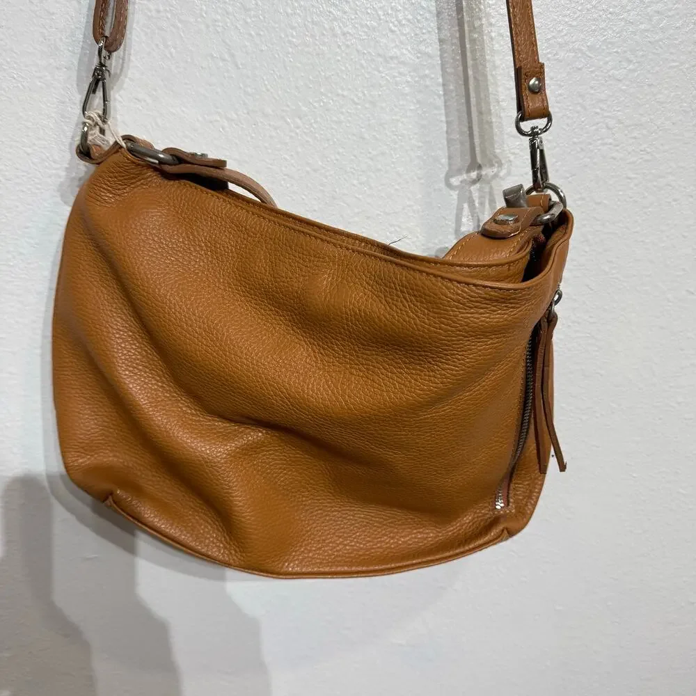 Giulia Massari Cognac Leather Hobo Shoulder Bag NWT Slouchy Purse